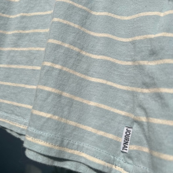 Banks Journal Embroidered Logo Blue & White Stripe T-Shirt | Soft Organic Cotton - Picture 9 of 12